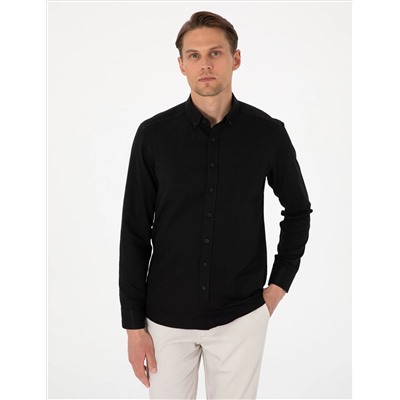 Siyah Oxford Slim Fit Kolay Ütülenebilir Gömlek