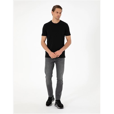 Siyah %100 Pamuk Slim Fit Bisiklet Yaka Basic Tişört