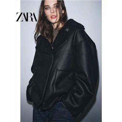 Женская дублёнка свободного кроя со спущенным плечом   ЗАР*А