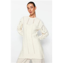 TRENDYOL MODEST Ekru Ajurlu/Delikli Pamuklu Triko Kazak TCTAW24AK00115