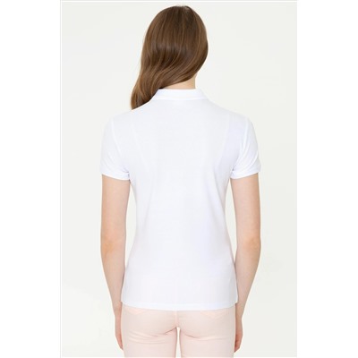 Kadın Beyaz Basic Polo Yaka Tişört