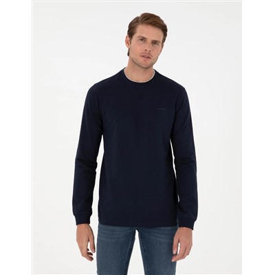 Lacivert Regular Fit Bisiklet Yaka Basic Sweatshirt