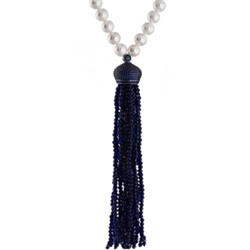 Колье (жемчуг 5-8мм белый, шпинель темно-синяя; черный родий) 46см, Есть комплект