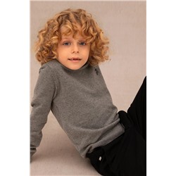 Erkek Çocuk Gri Melanj Basic Bisiklet Yaka Kazak