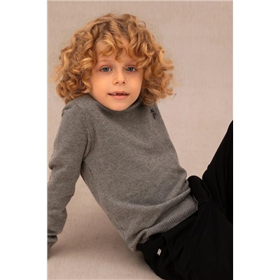 Erkek Çocuk Gri Melanj Basic Bisiklet Yaka Kazak