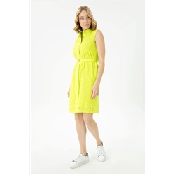 Kadın Neon Sarı Dokuma Elbise