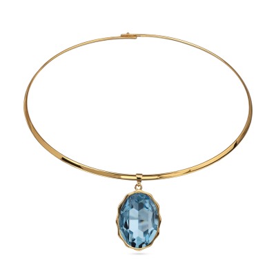 Колье Сияние (кристаллы SW аквамарин; покрытие золото) 42см, Есть комплект