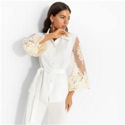 Жакет на подплечниках, Даю автограф (айвори, с поясом)