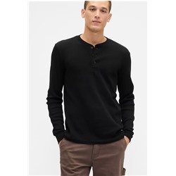 Waffle-Knit Henley T-Shirt