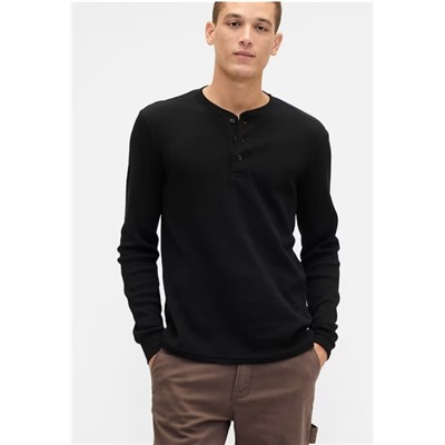 Waffle-Knit Henley T-Shirt