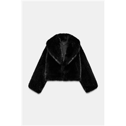 SHORT FAUX FUR COAT WITH LAPEL COLLAR