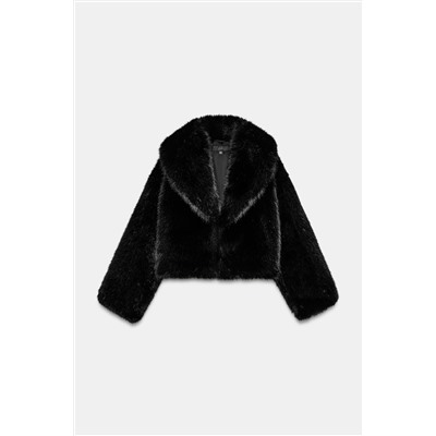 SHORT FAUX FUR COAT WITH LAPEL COLLAR