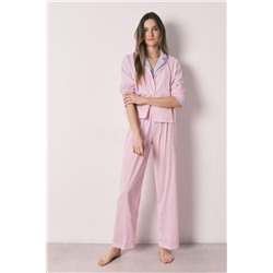 Pijama camisero largo rayas rosa algodón