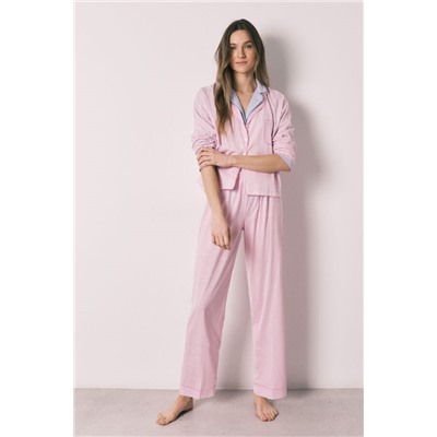 Pijama camisero largo rayas rosa algodón