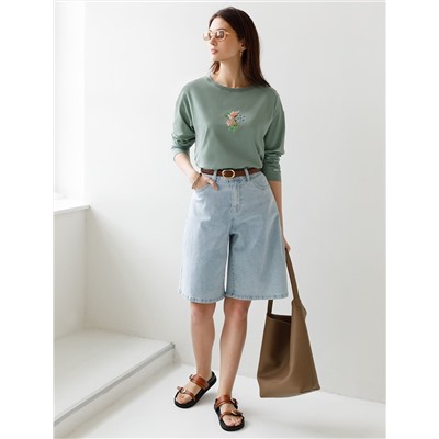 Лонгслив с принтом из премиального хлопка с эластаном