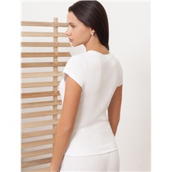 Футболка с V вырезом из эластичного трикотажа в рубчик