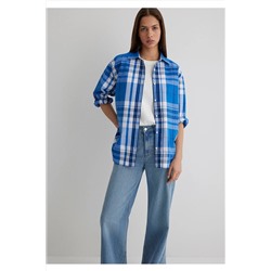 Mavi, Kareli Mavi Gömlek Oversize / Geniş Kesim 1211229-90845