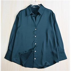 Шелковистая блестящая атласная свободная повседневная рубашка с длинными рукавами  ЗАР*А