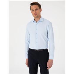 Açık Mavi Slim Fit Uzun Kollu Armürlü Gömlek