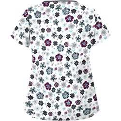 UA Wild Garden White Mock Wrap Scrub Top