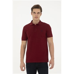 Erkek Slim Fit Polo Yaka Bordo Basic Tişört