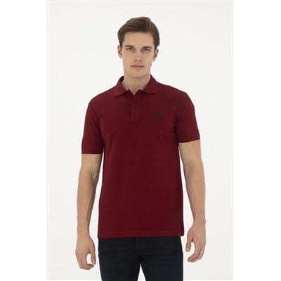 Erkek Slim Fit Polo Yaka Bordo Basic Tişört