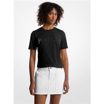 Michael Kors Outlet Sequined Logo Cotton T-Shirt