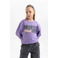 Defacto Kız Çocuk Baskılı Bisiklet Yaka Içi Yumuşak Tüylü Kalın Sweatshirt B4080A823WN