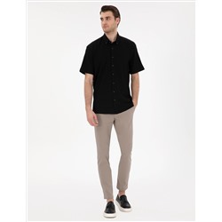 Siyah Comfort Fit Rahat Giyilebilir Kısa Kollu Gömlek