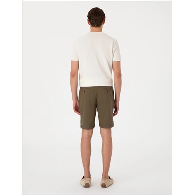Haki Slim Fit Beli Lastikli Bağcıklı Dokuma Şort
