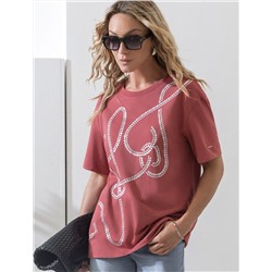 Свободная футболка с принтом из премиального хлопка с эластаном