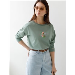 Лонгслив с принтом из премиального хлопка с эластаном