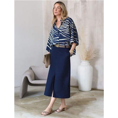 Юбка-миди из хлопка с разрезом