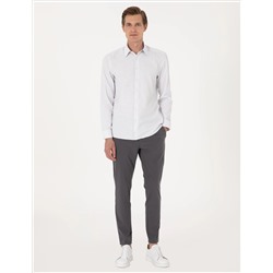 Gri Kareli Slim Fit Uzun Kollu Gömlek