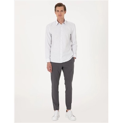 Gri Kareli Slim Fit Uzun Kollu Gömlek