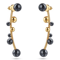 Серьги Просекко (Майорка 4-8мм темно-серая; покрытие золото), Есть комплект