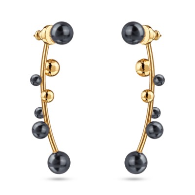 Серьги Просекко (Майорка 4-8мм темно-серая; покрытие золото), Есть комплект