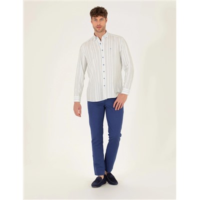 İndigo Slim Fit Keten Karışımlı Kanvas Pantolon