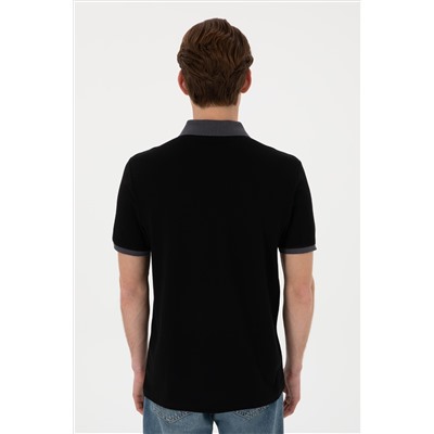 Erkek Regular Fit Polo Yaka Siyah Basic Tişört