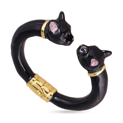 Браслет Кошка (эмаль черная; покрытие золото), Есть комплект