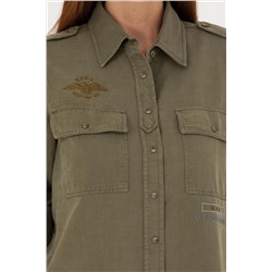 Kadın Haki Uzun Kollu Gömlek