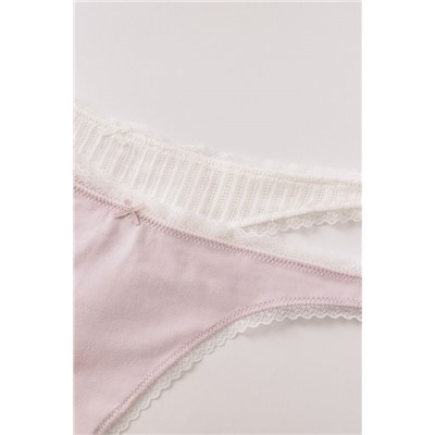 Pack 2 tangas algodón rosa y estampado blanco