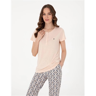 Bej Kısakollu Pijama Takımı