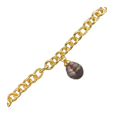 Браслет 18-23см (Майорка 14мм шоколад; покрытие золото), Есть комплект