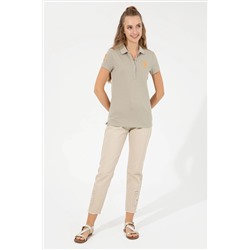Kadın Haki Basic Polo Yaka Tişört