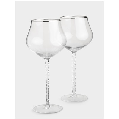 Бокал для вина, 580 мл, 2 шт, стекло, с серебристым кантом, Rhapsody