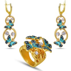 Комплект (кристаллы SW, эмаль голубая, темно-синяя; покрытие золото)