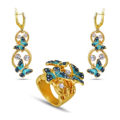 Комплект (кристаллы SW, эмаль голубая, темно-синяя; покрытие золото)