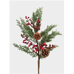 Ветка декоративная, 73 см, пластик/пенопласт, Шишки и красные ягоды, Interior natural