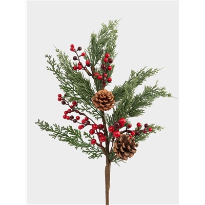 Ветка декоративная, 73 см, пластик/пенопласт, Шишки и красные ягоды, Interior natural